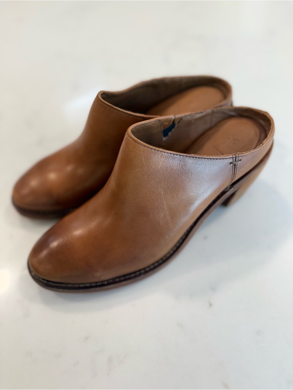 Frye Women's Tan Leather Ankle Mule Booties